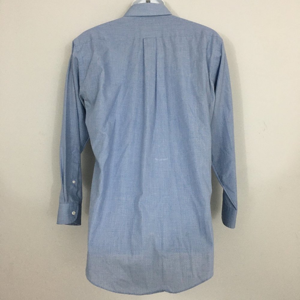 Stafford Mens 15 1/2 32 Blue Check Broadcloth Cotton Blend Long Sleeve Shirt - Picture 4 of 8